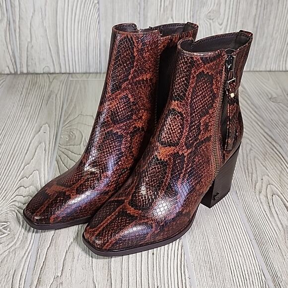 Sam Edelman Carlyssle Brown Snake Faux Leather Ankle Boots Womens Size 5 NEW - Picture 11 of 13